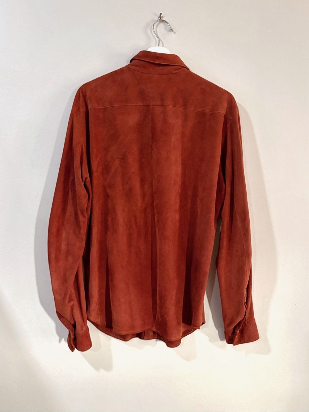 Vintage Calvin Klein Collection Goat Suede Shirt Burnt Orange Men L Italy Luxe - Picture 2 of 9